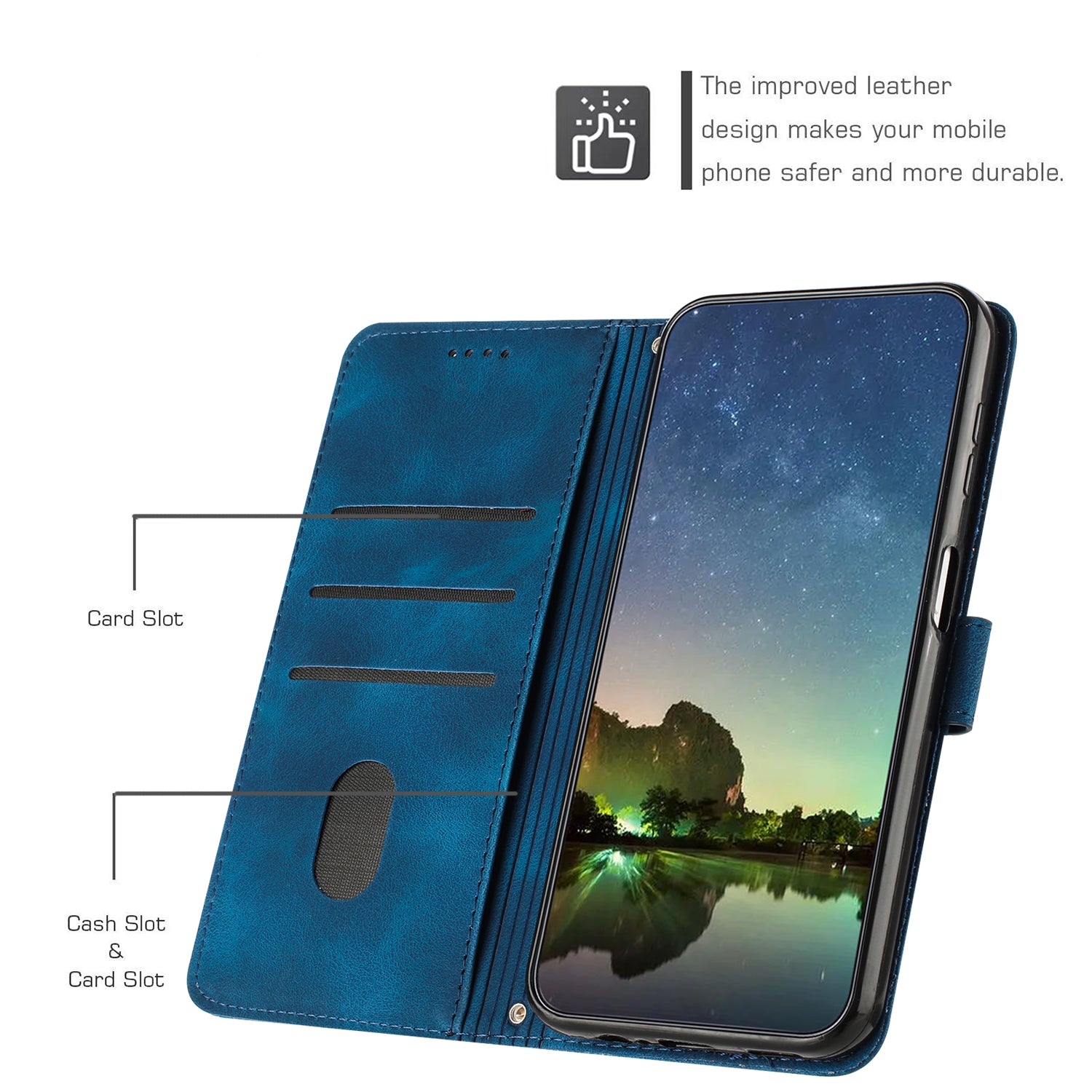 For Samsung Galaxy A55 5G Leather Flip Wallet Case Magnetic Card Slots Phone Cover - Sapphire For Samsung Galaxy A55 5G Leather Flip Wallet Case Magnetic Card Slots Phone Cover - Sapphire